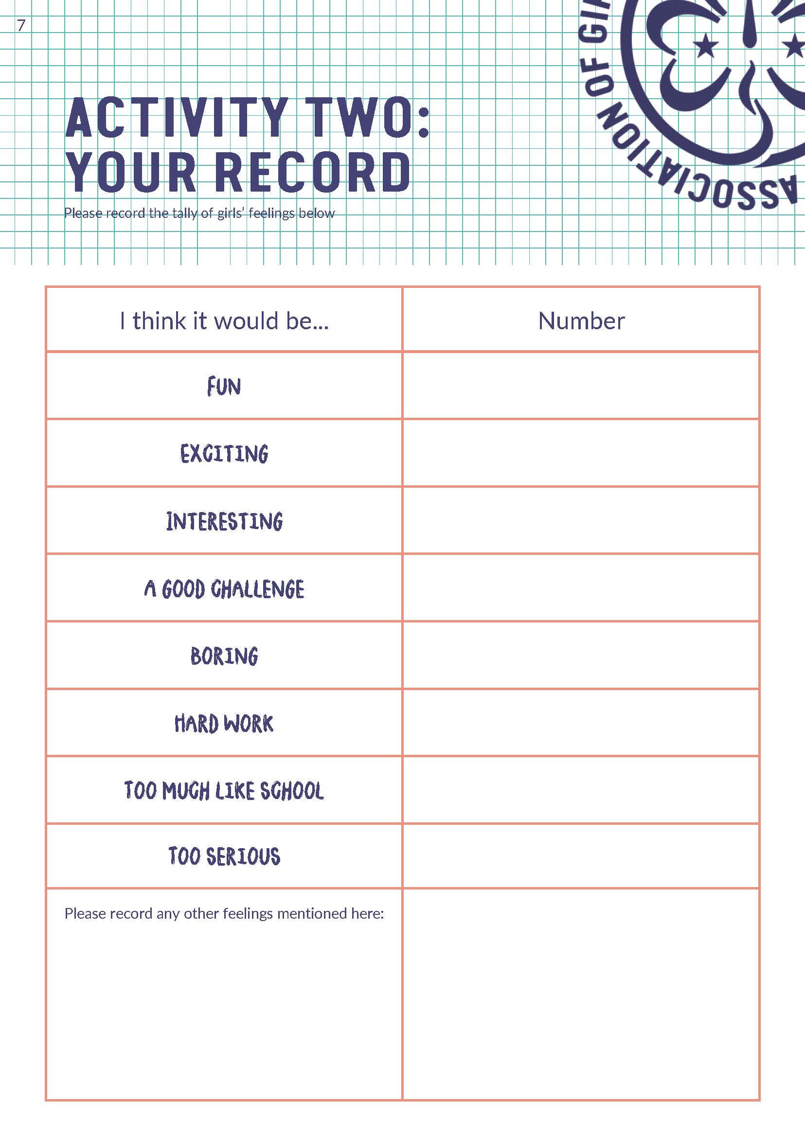 STEM Consultation for Girls and Young Women - Record sheet for Activity Two