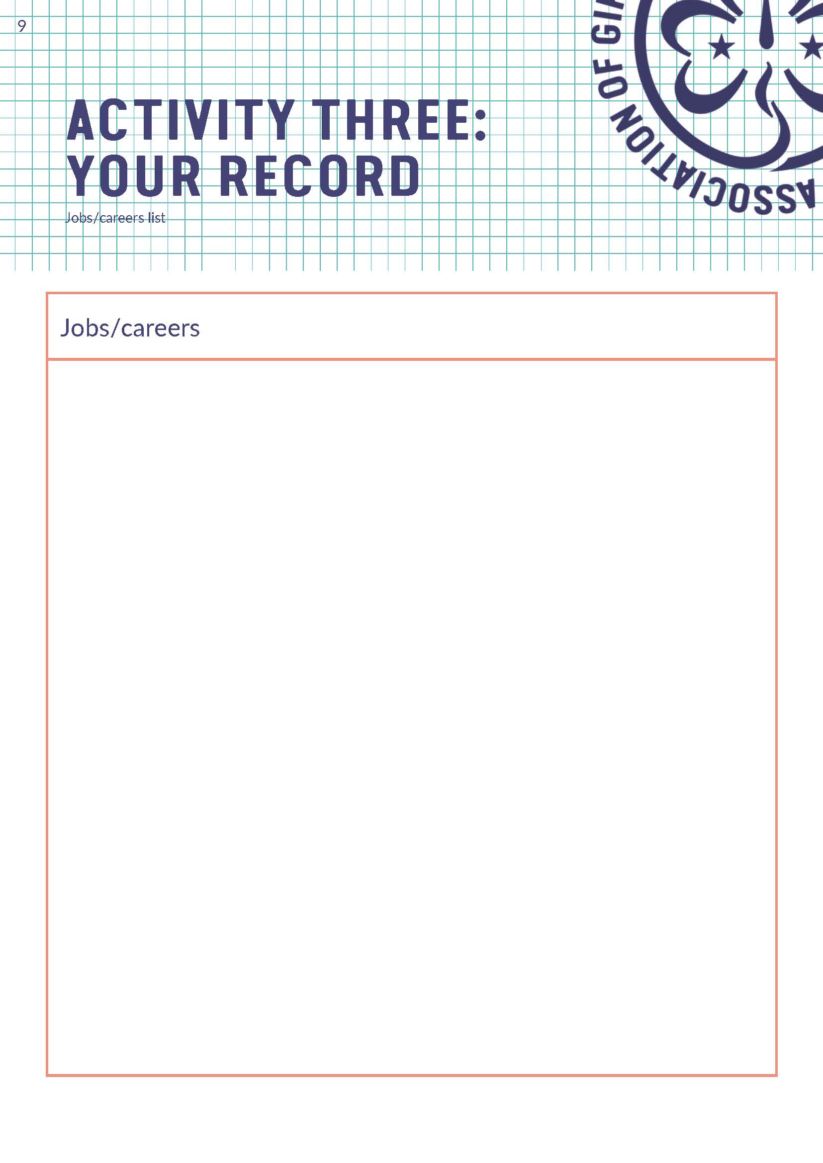 STEM Consultation for Girls and Young Women - Record sheet for Activity Three