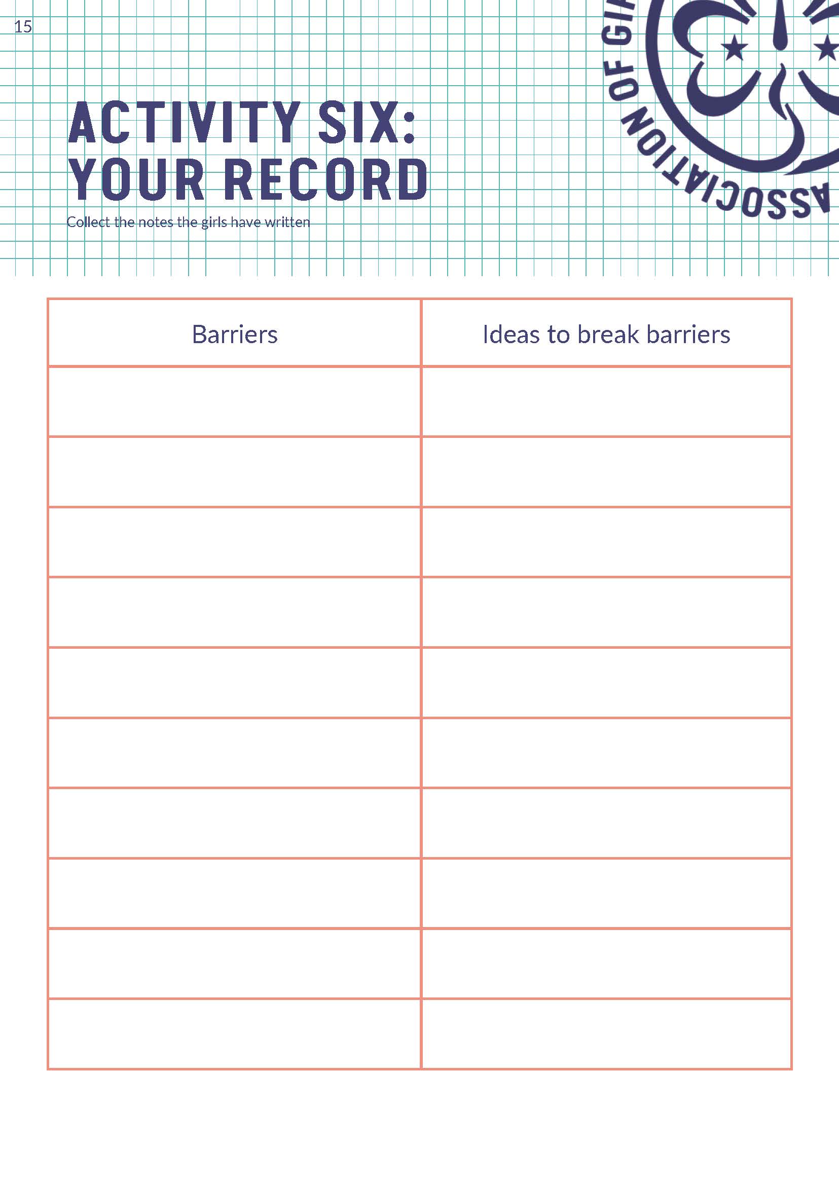 STEM Consultation for Girls and Young Women - Record sheet for Activity Six