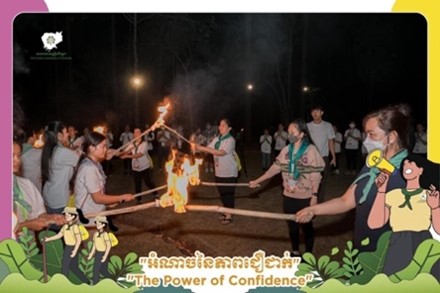 Young people lighting torches