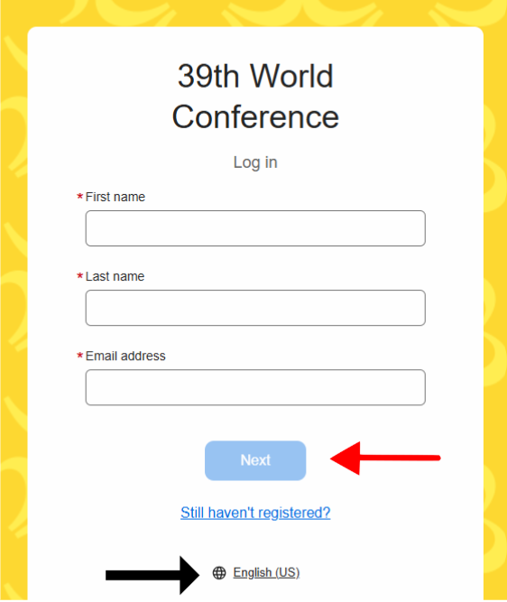Attendee Hub login screen