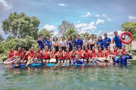 Young people learning to swim