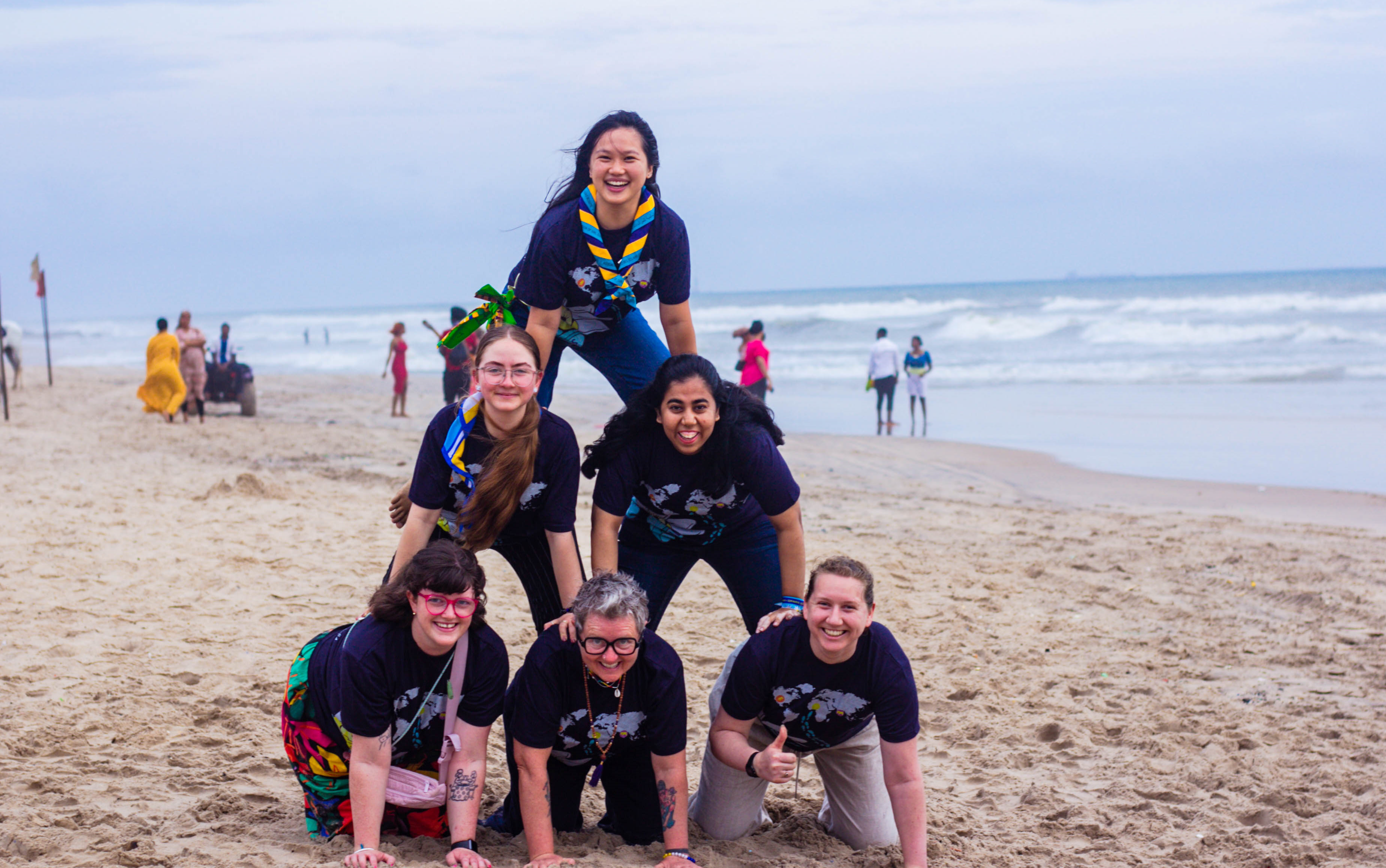 human pyramid at beach