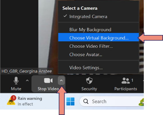 Display of adding Virtual background on Zoom