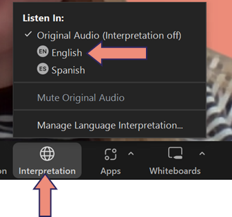 Image on how to access interpretation during a Zoom meeting